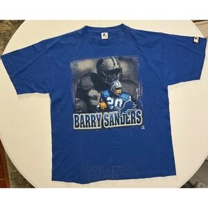 VTG USA Made Starter Barry Sanders Detroit Lions T Shirt Royal Blue X Large 90s